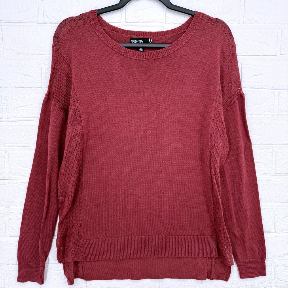 Valette Knit Sweater Women XS Burgundy Long Sleeve Textured Side Panel Casual